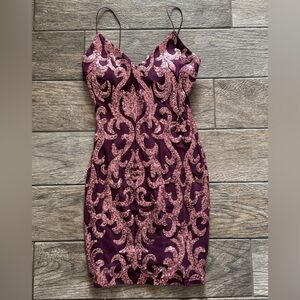 Windsor Burgundy and Pink Sequin Mini Dress